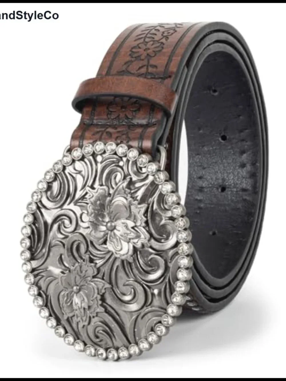 Women Western Belt Flower Rhinestone PU Leather Cowgirl Belts 1.7
